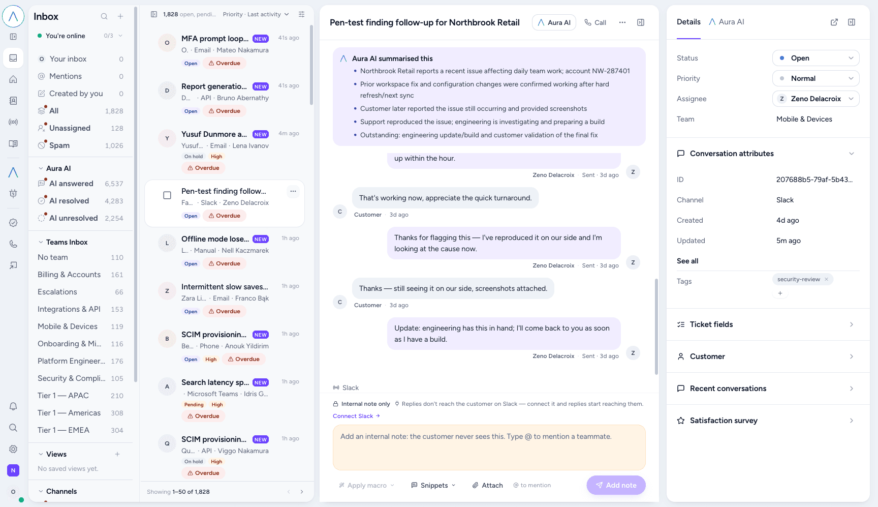 The Inbox with all three panes visible
